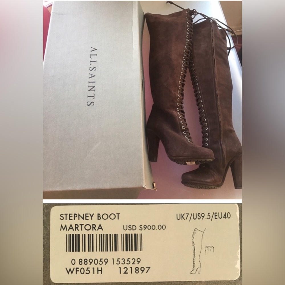 AllSaints over the knee lace up boots